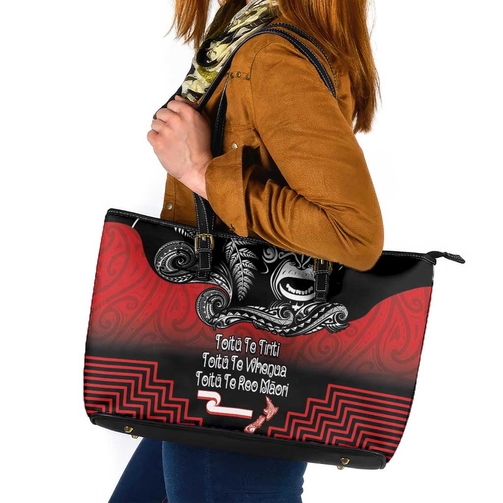 Aotearoa Toitu Te Tiriti Leather Tote Bag New Zealand Honour the Treaty - Fight Together