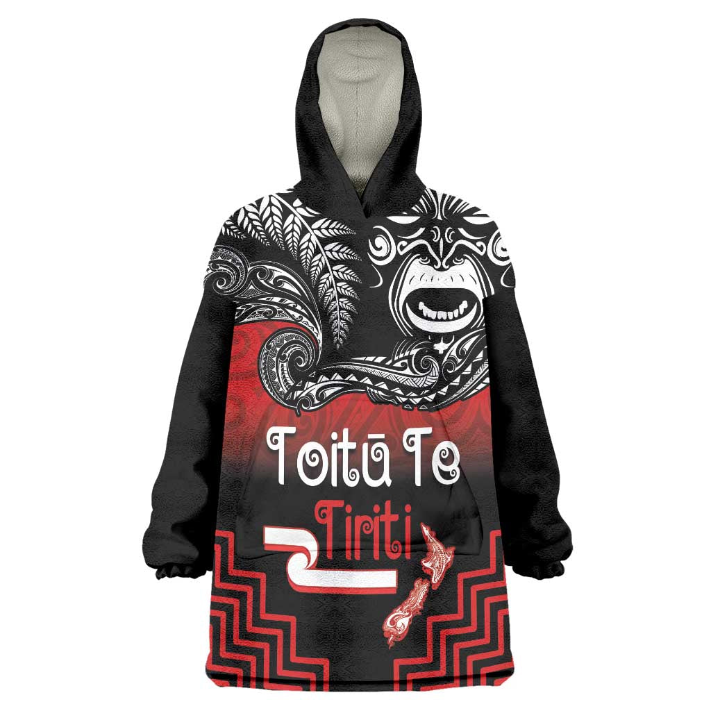 Aotearoa Toitu Te Tiriti Wearable Blanket Hoodie New Zealand Honour the Treaty - Fight Together LT03 One Size Red - Polynesian Pride