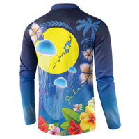 Palau Jellyfish Button Sweatshirt Ocean Heritage Tropical Plants - Polynesian Pride