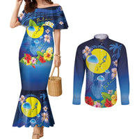 Palau Jellyfish Couples Matching Mermaid Dress and Long Sleeve Button Shirt Ocean Heritage Tropical Plants - Polynesian Pride