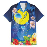 Palau Jellyfish Family Matching Off Shoulder Maxi Dress and Hawaiian Shirt Ocean Heritage Tropical Plants - Polynesian Pride