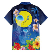 Palau Jellyfish Family Matching Off Shoulder Short Dress and Hawaiian Shirt Ocean Heritage Tropical Plants - Polynesian Pride