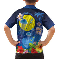 Palau Jellyfish Family Matching Short Sleeve Bodycon Dress and Hawaiian Shirt Ocean Heritage Tropical Plants - Polynesian Pride
