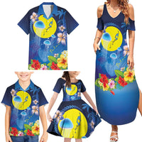 Palau Jellyfish Family Matching Summer Maxi Dress and Hawaiian Shirt Ocean Heritage Tropical Plants - Polynesian Pride