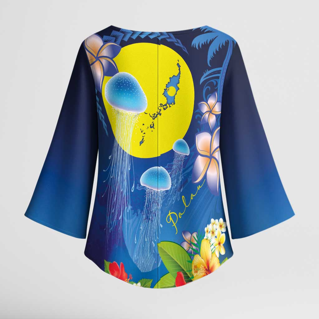 Palau Jellyfish Kimono Sleeve Blouse Ocean Heritage Tropical Plants - Polynesian Pride