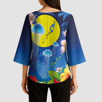 Palau Jellyfish Kimono Sleeve Blouse Ocean Heritage Tropical Plants - Polynesian Pride
