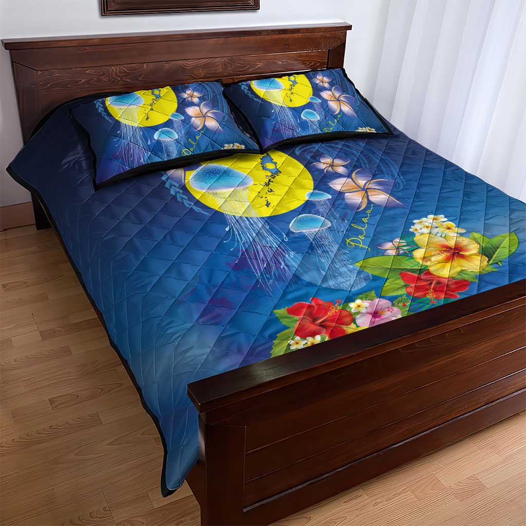 Palau Jellyfish Quilt Bed Set Ocean Heritage Tropical Plants - Polynesian Pride