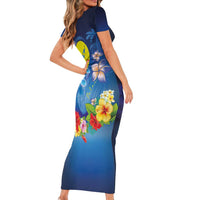 Palau Jellyfish Short Sleeve Bodycon Dress Ocean Heritage Tropical Plants - Polynesian Pride