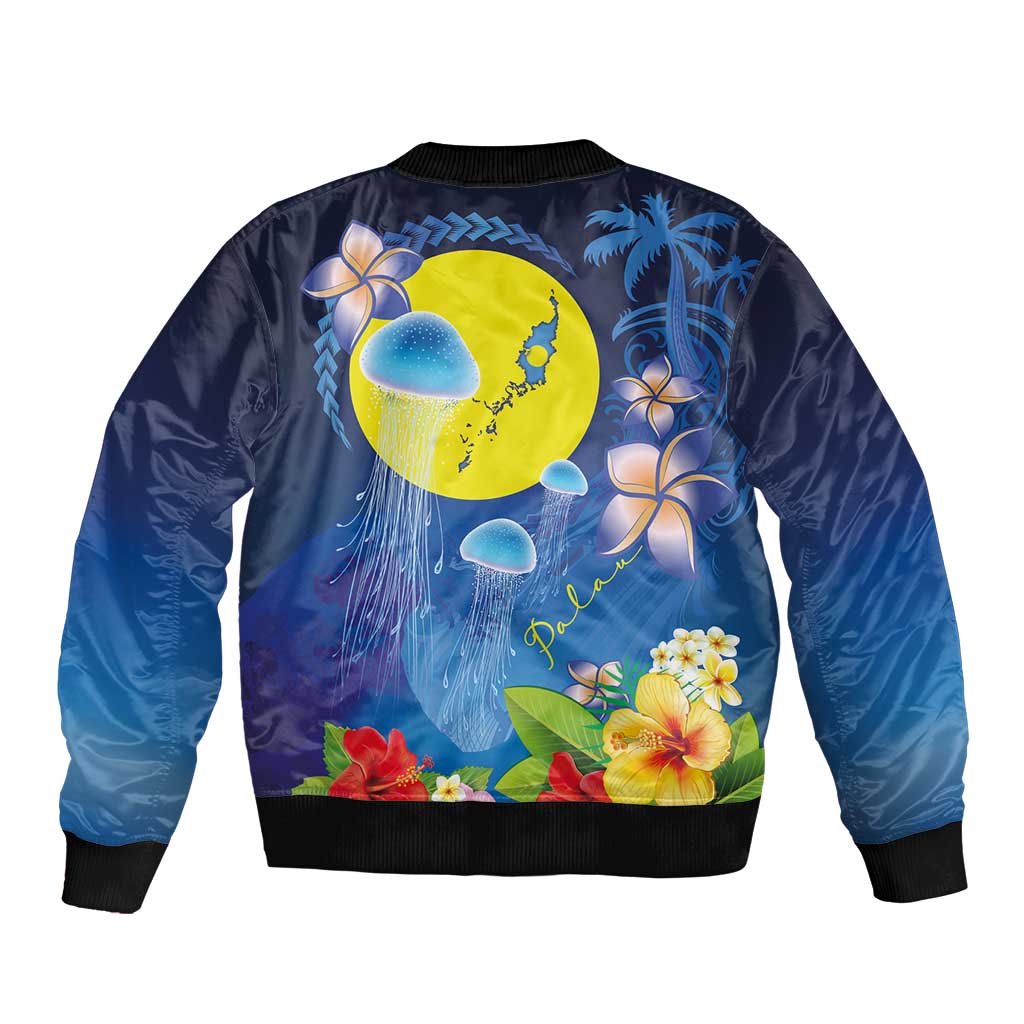 Palau Jellyfish Sleeve Zip Bomber Jacket Ocean Heritage Tropical Plants - Polynesian Pride