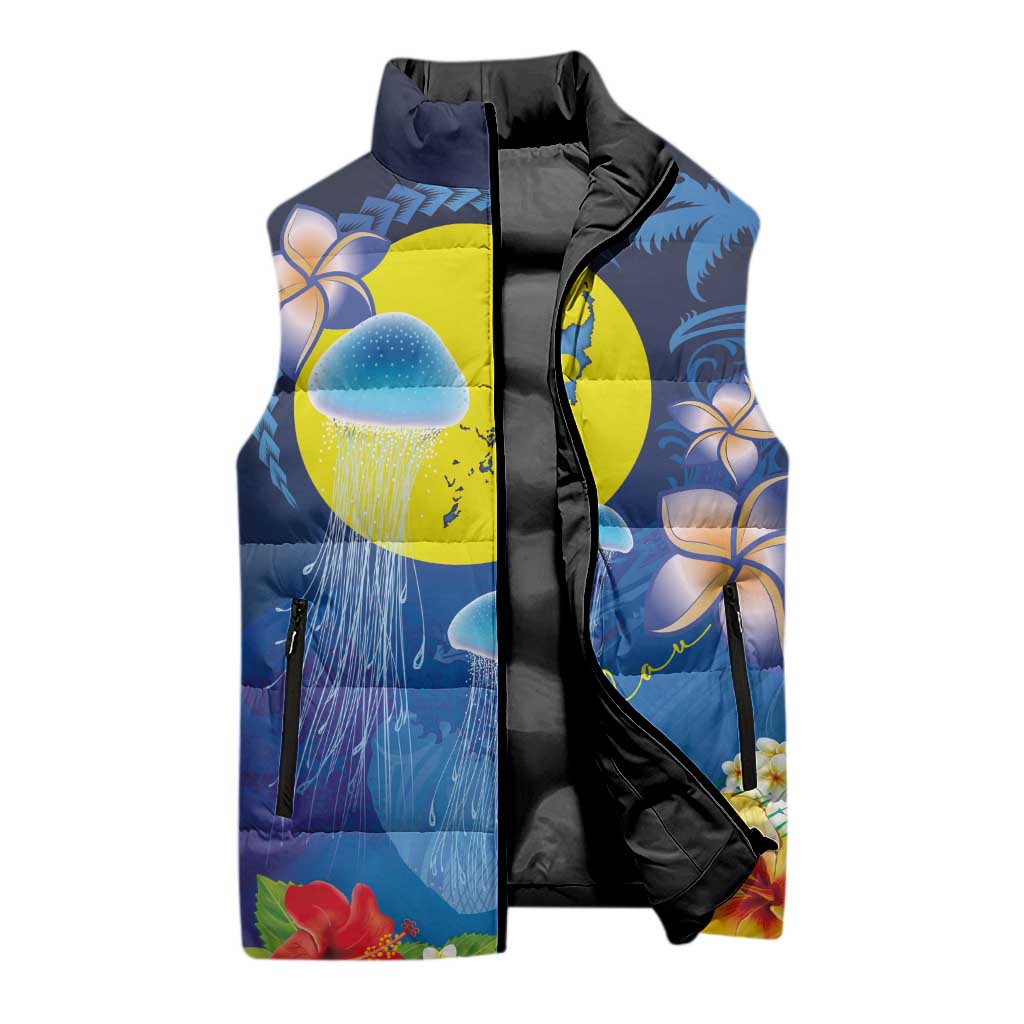 Palau Jellyfish Sleeveless Puffer Jacket Ocean Heritage Tropical Plants - Polynesian Pride