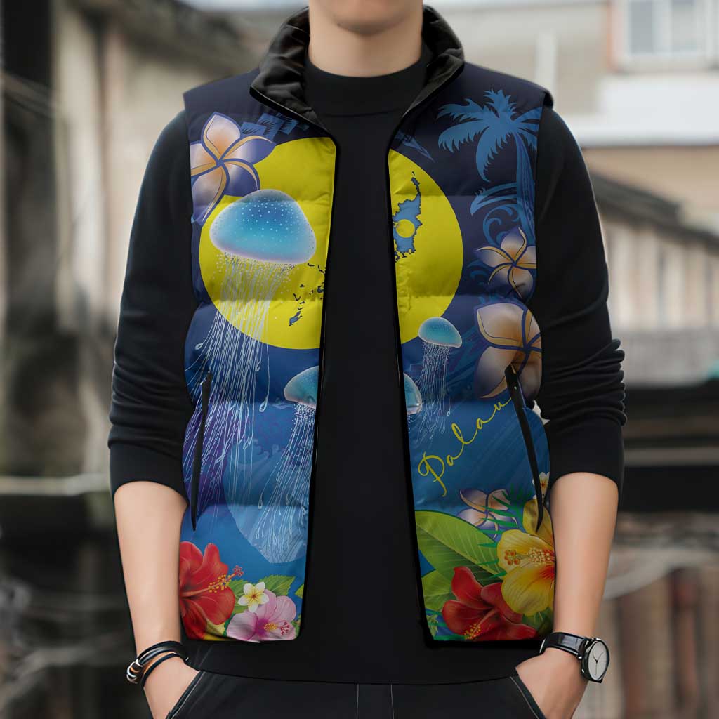Palau Jellyfish Sleeveless Puffer Jacket Ocean Heritage Tropical Plants - Polynesian Pride