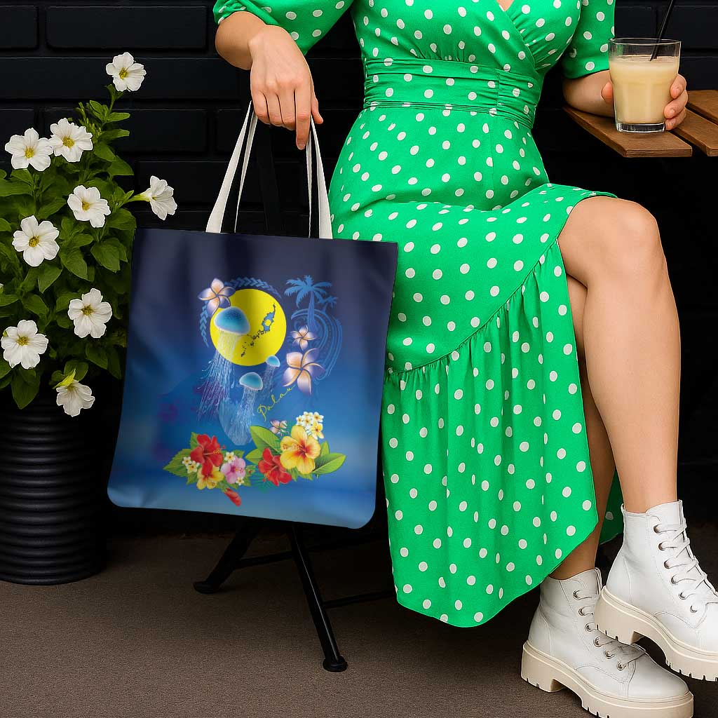 Palau Jellyfish Tote Bag Ocean Heritage Tropical Plants - Polynesian Pride
