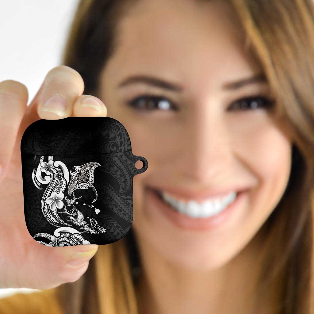 Hawaiian Manta Rays AirPods Case Tribal Hibiscus Polynesian Tattoos Black Color - Polynesian Pride