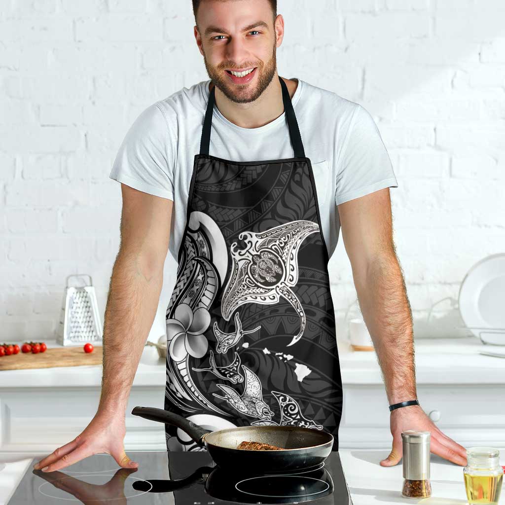 Hawaiian Manta Rays Apron Tribal Hibiscus Polynesian Tattoos Black Color - Polynesian Pride