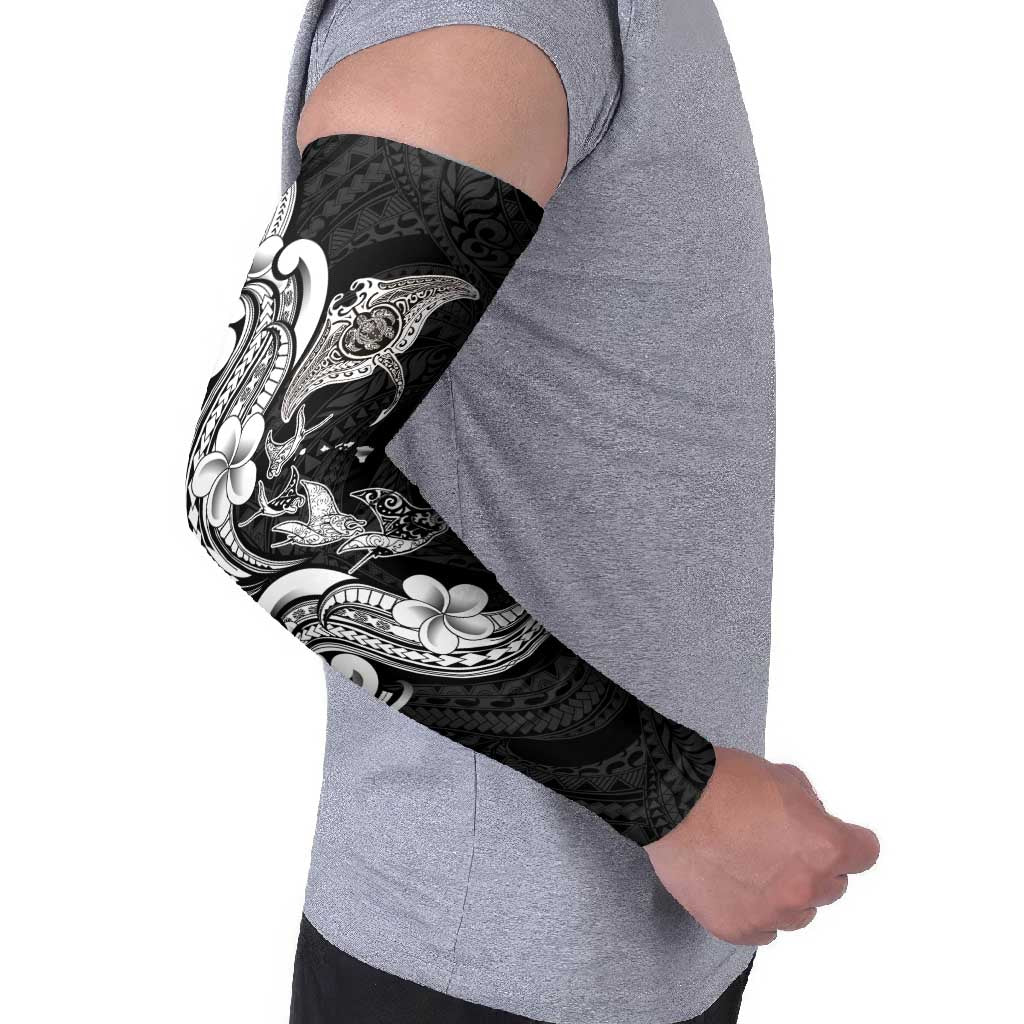 Hawaiian Manta Rays Arm Sleeves Tribal Hibiscus Polynesian Tattoos Black Color - Polynesian Pride