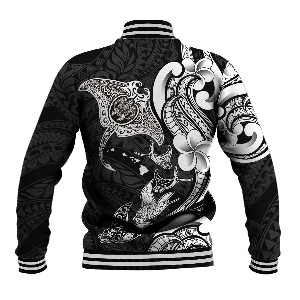 Hawaiian Manta Rays Baseball Jacket Tribal Hibiscus Polynesian Tattoos Black Color - Polynesian Pride