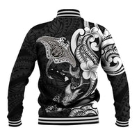 Hawaiian Manta Rays Baseball Jacket Tribal Hibiscus Polynesian Tattoos Black Color - Polynesian Pride