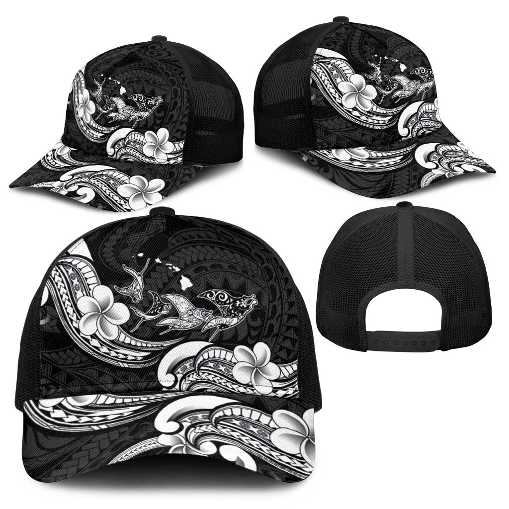 Hawaiian Manta Rays Baseball Net Cap Tribal Hibiscus Polynesian Tattoos Black Color - Polynesian Pride