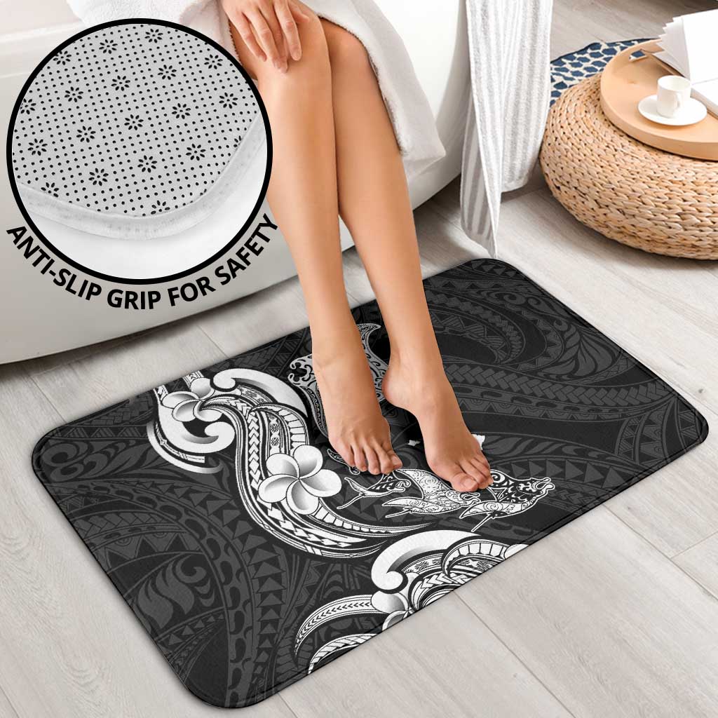 Hawaiian Manta Rays Bathroom Set Tribal Hibiscus Polynesian Tattoos Black Color - Polynesian Pride