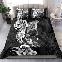 Hawaiian Manta Rays Bedding Set Tribal Hibiscus Polynesian Tattoos Black Color - Polynesian Pride