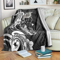 Hawaiian Manta Rays Blanket Tribal Hibiscus Polynesian Tattoos Black Color - Polynesian Pride