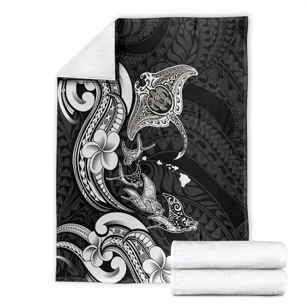 Hawaiian Manta Rays Blanket Tribal Hibiscus Polynesian Tattoos Black Color - Polynesian Pride