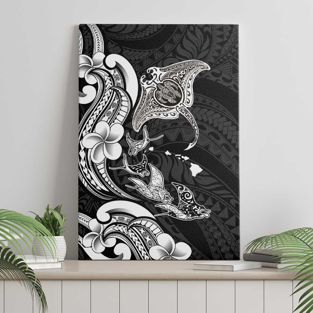Hawaiian Manta Rays Canvas Wall Art Tribal Hibiscus Polynesian Tattoos Black Color - Polynesian Pride