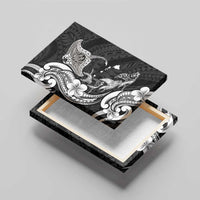 Hawaiian Manta Rays Canvas Wall Art Tribal Hibiscus Polynesian Tattoos Black Color - Polynesian Pride