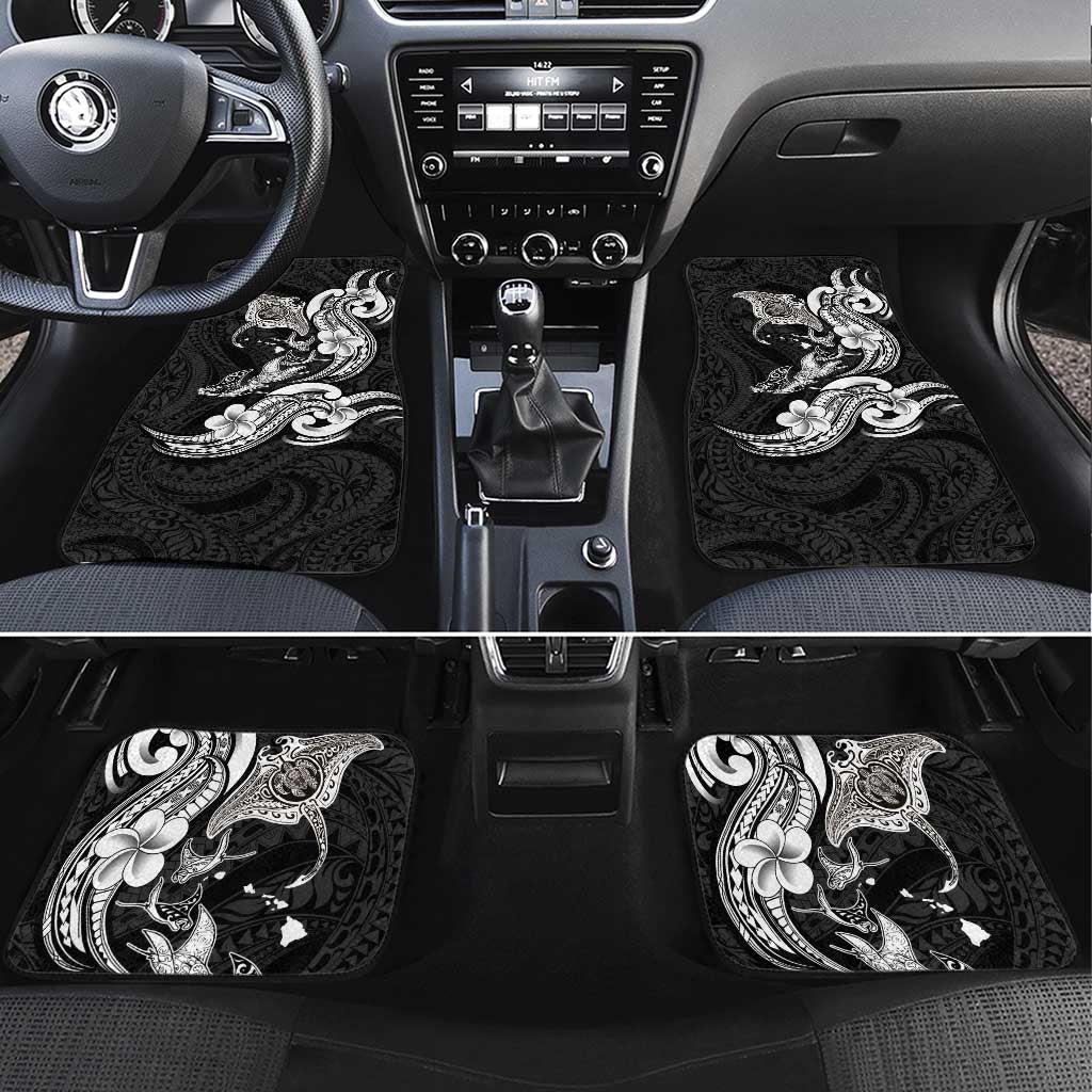 Hawaiian Manta Rays Car Mats Tribal Hibiscus Polynesian Tattoos Black Color - Polynesian Pride