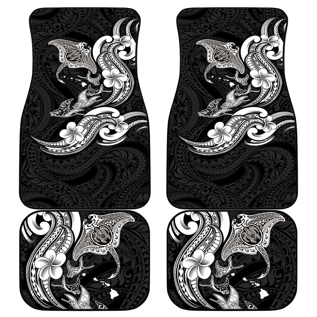 Hawaiian Manta Rays Car Mats Tribal Hibiscus Polynesian Tattoos Black Color - Polynesian Pride
