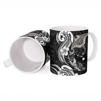 Hawaiian Manta Rays Ceramic Mug Tribal Hibiscus Polynesian Tattoos Black Color - Polynesian Pride