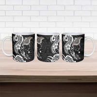 Hawaiian Manta Rays Ceramic Mug Tribal Hibiscus Polynesian Tattoos Black Color - Polynesian Pride