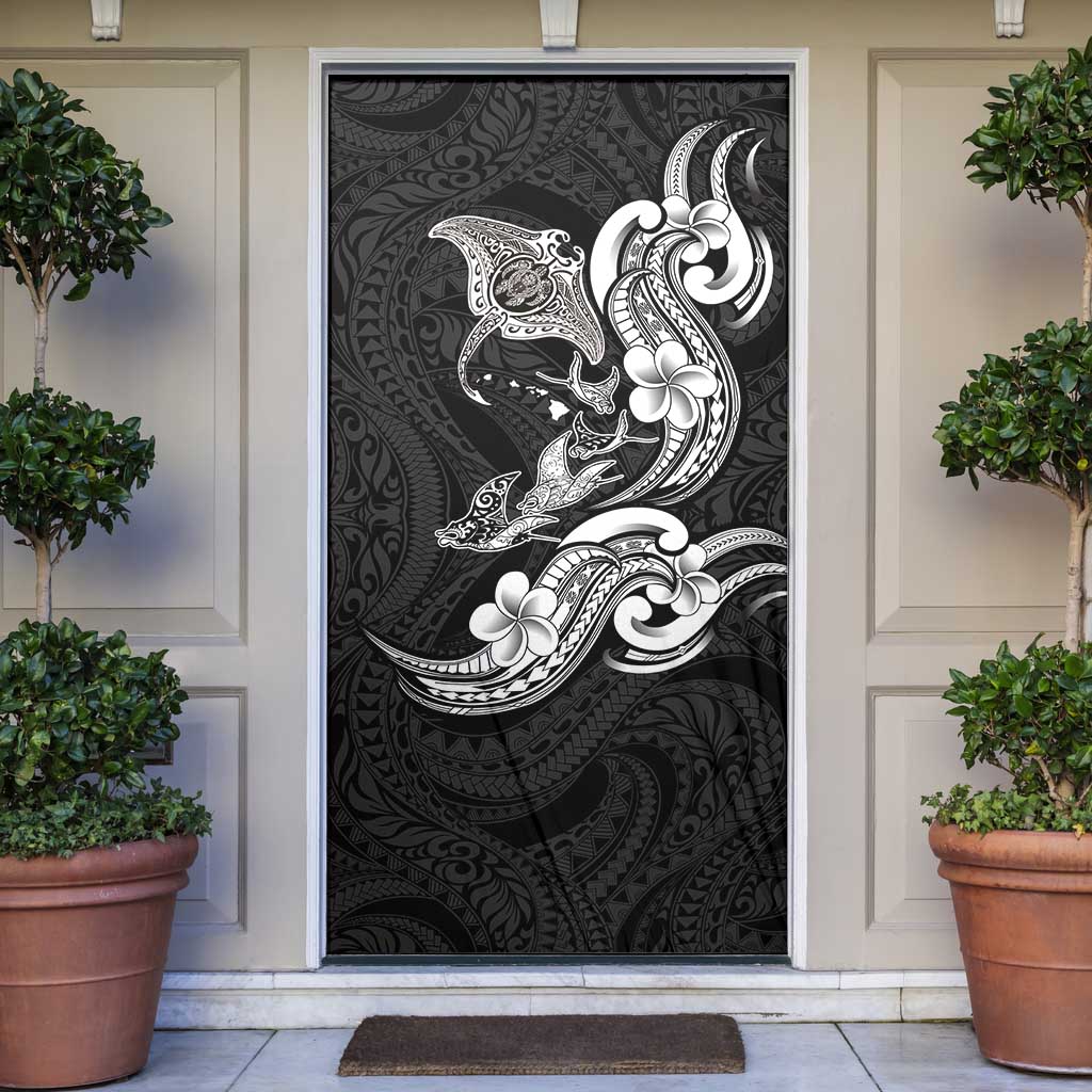Hawaiian Manta Rays Door Cover Tribal Hibiscus Polynesian Tattoos Black Color - Polynesian Pride