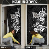 Hawaiian Manta Rays Door Cover Tribal Hibiscus Polynesian Tattoos Black Color - Polynesian Pride