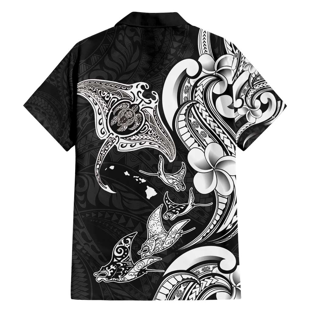 Hawaiian Manta Rays Family Matching Long Sleeve Bodycon Dress and Hawaiian Shirt Tribal Hibiscus Polynesian Tattoos Black Color - Polynesian Pride