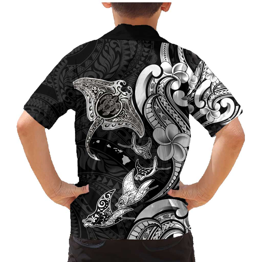 Hawaiian Manta Rays Family Matching Mermaid Dress and Hawaiian Shirt Tribal Hibiscus Polynesian Tattoos Black Color - Polynesian Pride