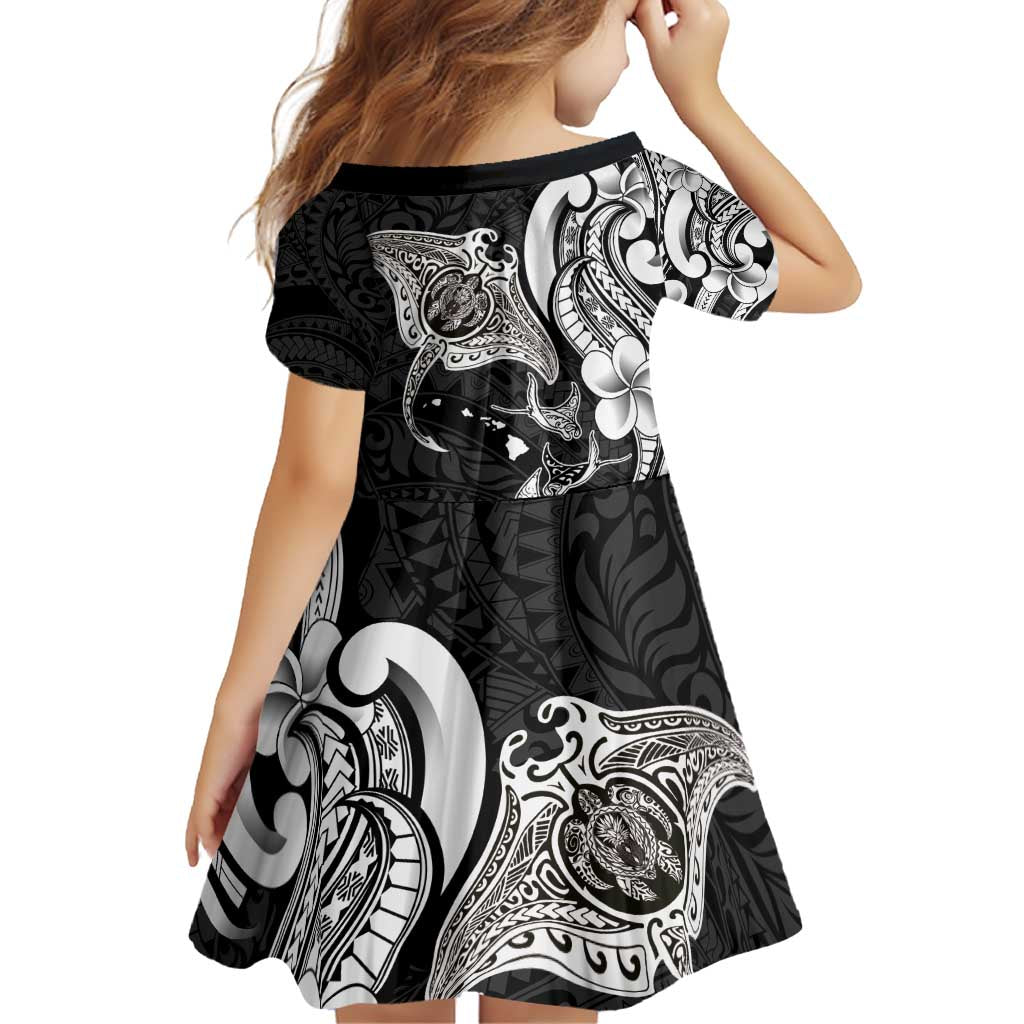Hawaiian Manta Rays Family Matching Off Shoulder Short Dress and Hawaiian Shirt Tribal Hibiscus Polynesian Tattoos Black Color - Polynesian Pride