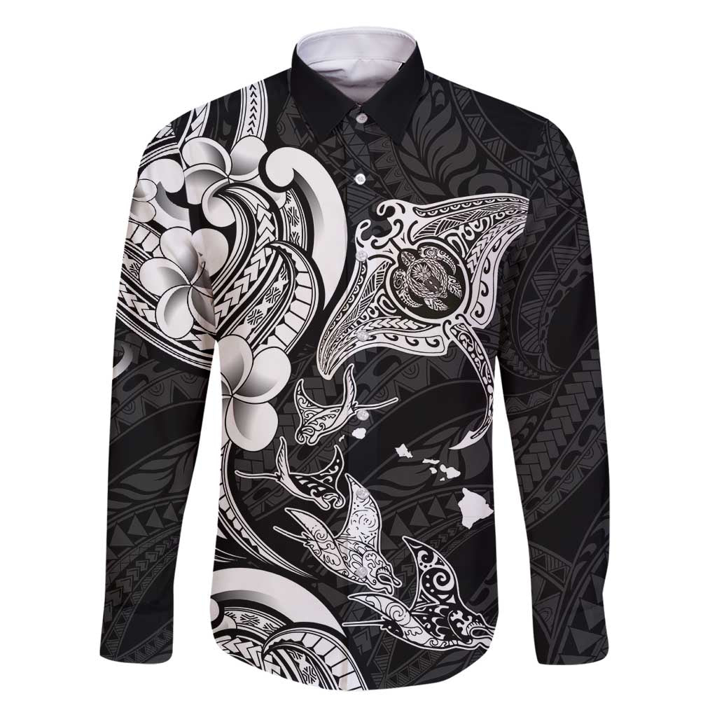 Hawaiian Manta Rays Family Matching Summer Maxi Dress and Hawaiian Shirt Tribal Hibiscus Polynesian Tattoos Black Color - Polynesian Pride