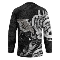 Hawaiian Manta Rays Hockey Jersey Tribal Hibiscus Polynesian Tattoos Black Color - Polynesian Pride