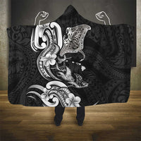 Hawaiian Manta Rays Hooded Blanket Tribal Hibiscus Polynesian Tattoos Black Color - Polynesian Pride