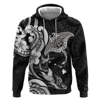 Hawaiian Manta Rays Hoodie Tribal Hibiscus Polynesian Tattoos Black Color - Polynesian Pride