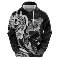 Hawaiian Manta Rays Hoodie Tribal Hibiscus Polynesian Tattoos Black Color - Polynesian Pride