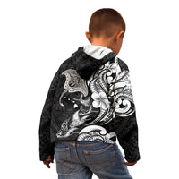 Hawaiian Manta Rays Kid Hoodie Tribal Hibiscus Polynesian Tattoos Black Color - Polynesian Pride