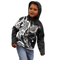 Hawaiian Manta Rays Kid Hoodie Tribal Hibiscus Polynesian Tattoos Black Color - Polynesian Pride