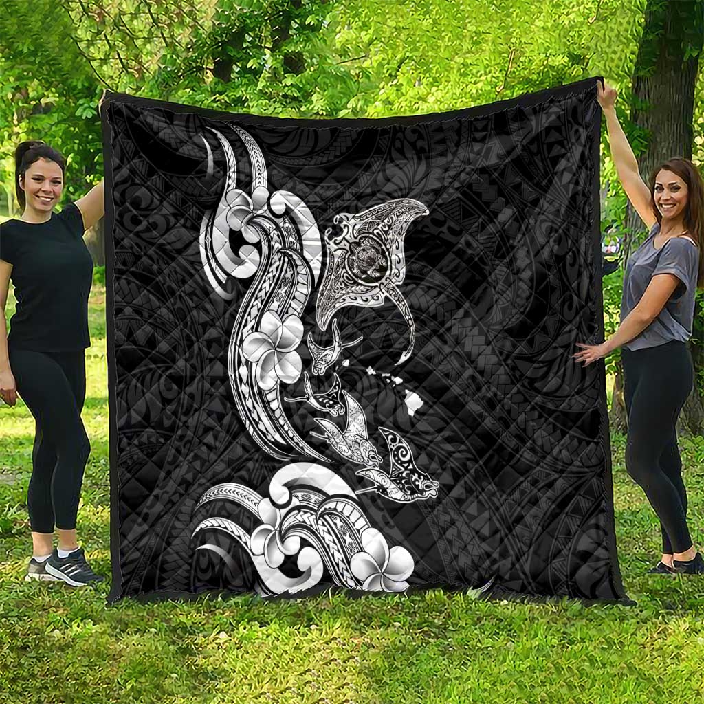 Hawaiian Manta Rays Quilt Tribal Hibiscus Polynesian Tattoos Black Color - Polynesian Pride