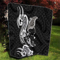 Hawaiian Manta Rays Quilt Tribal Hibiscus Polynesian Tattoos Black Color - Polynesian Pride