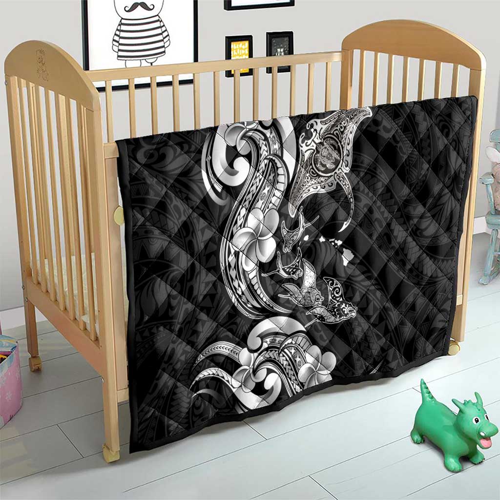 Hawaiian Manta Rays Quilt Tribal Hibiscus Polynesian Tattoos Black Color - Polynesian Pride