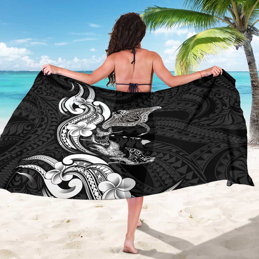 Hawaiian Manta Rays Sarong Tribal Hibiscus Polynesian Tattoos Black Color - Polynesian Pride