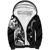 Hawaiian Manta Rays Sherpa Hoodie Tribal Hibiscus Polynesian Tattoos Black Color - Polynesian Pride