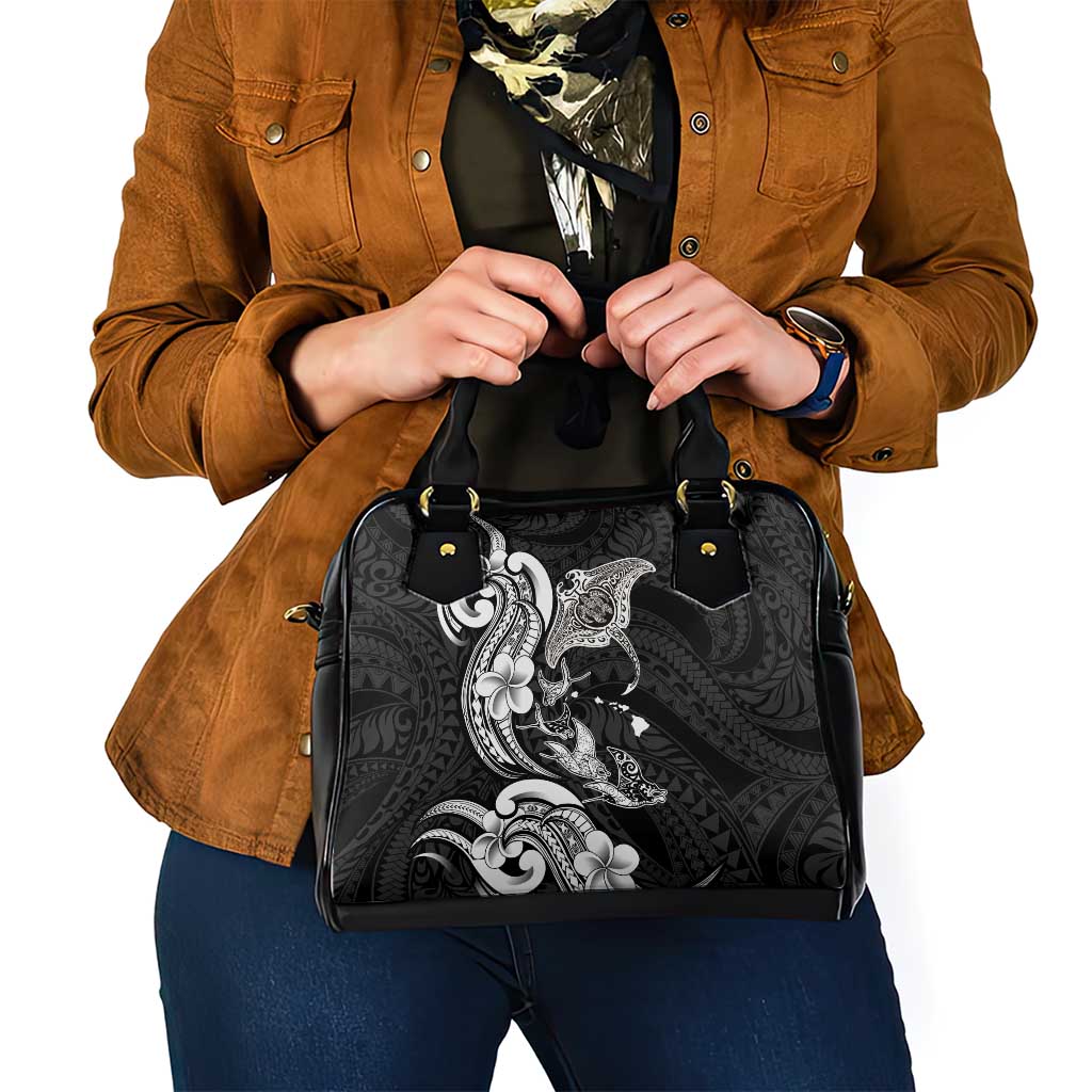 Hawaiian Manta Rays Shoulder Handbag Tribal Hibiscus Polynesian Tattoos Black Color - Polynesian Pride
